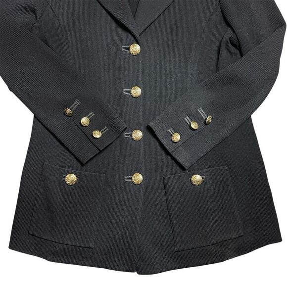 ST. JOHN Basics Santana Knit Button Front Blazer Jacket Black w/ Gold Buttons 10 - Picture 4 of 15
